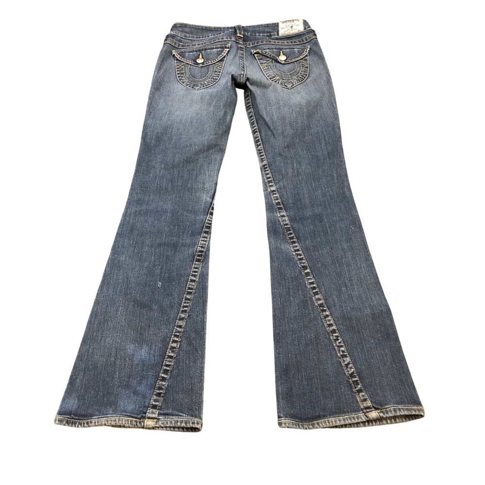 True Religion Y2K Flare Jeans Women 31 Blue Low Rise Made in USA Contrast Stitch